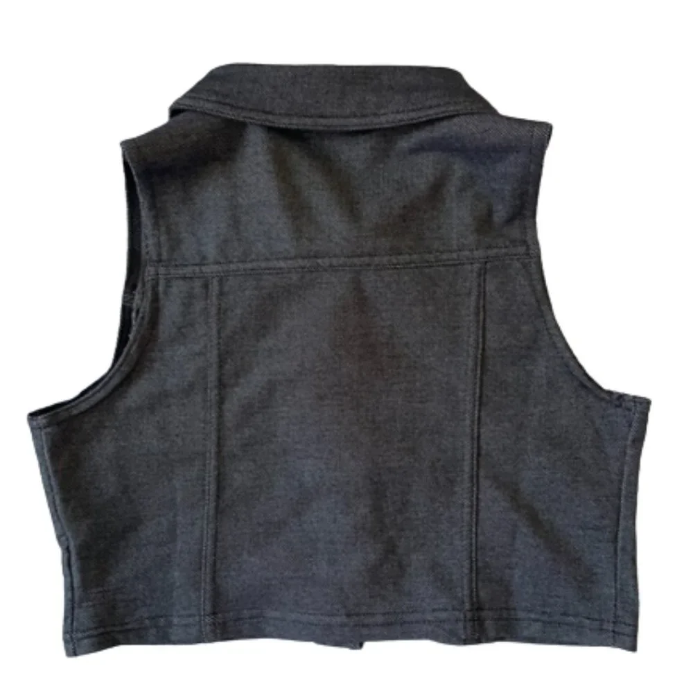 Sleeveless Crop Top Vest with Gold Pyramid Studs. 4 front fasteners. ‎ Size M